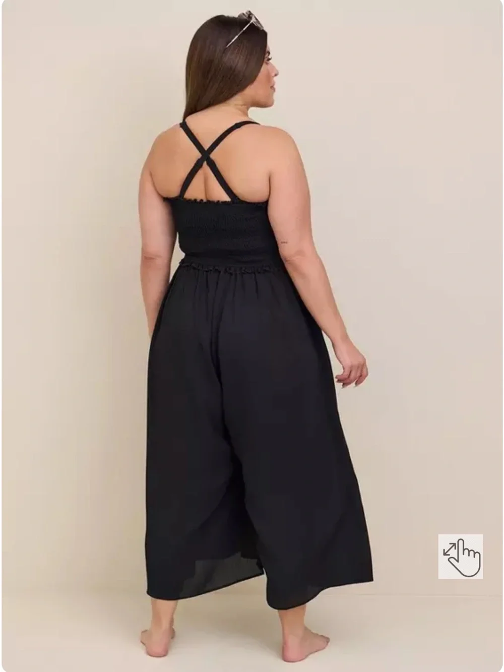 EUC torrid Crepe Midi Smocked Coverup Jumpsuit - Black - Size 3